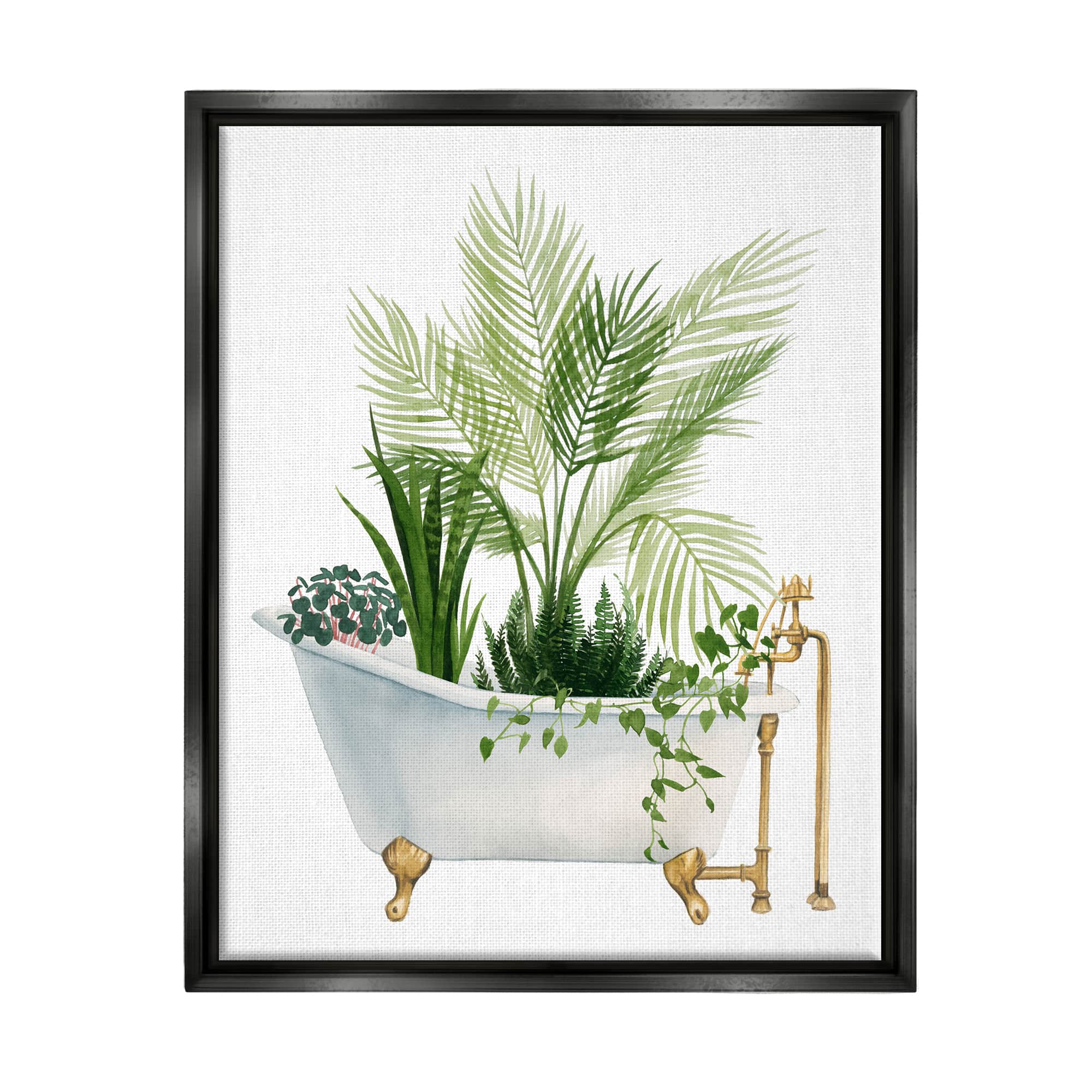 Stupell Industries Various Plants Greenery Vintage Tub Framed Floater Canvas Wall Art